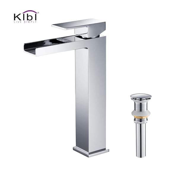 Kibi Waterfall Single Handle Bathroom Vessel Sink Faucet with Pop Up Drain C-KBF1005CH-KPW101CH - main